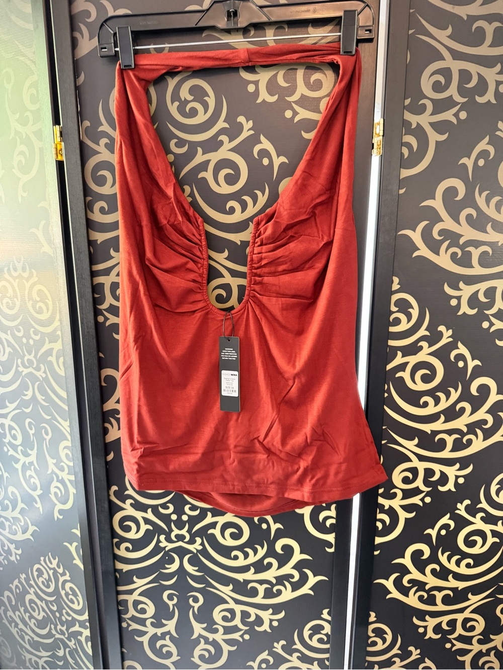 Fashion Nova Rust Halter Ruched V-Neck Tank